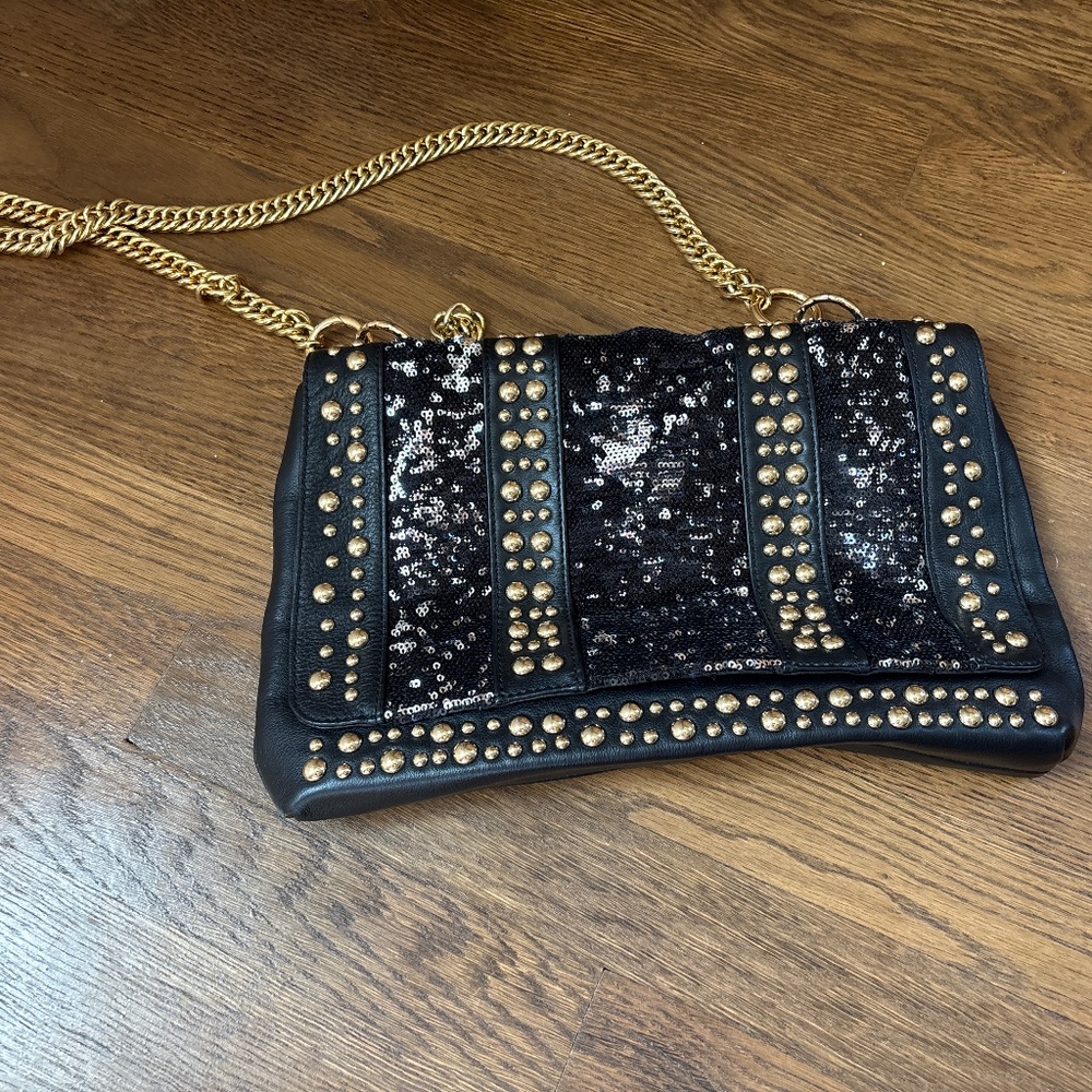 Halston Heritage Black and Gold Sequined bag